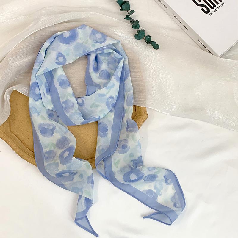 Long Silk Scarf Neck High-end Decorative Scarf Multi-functional Floral Headscarf Headband Hair Tie Waist Belt Streamer