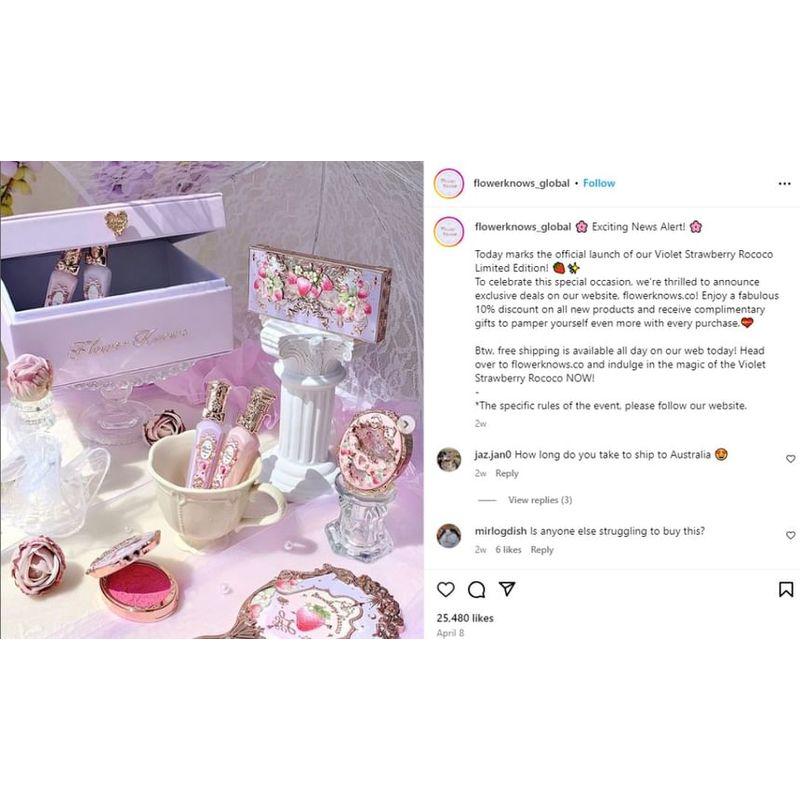 Flower Knows - Violet Strawberry Rococo Glowy Lipgloss - 2 Colors