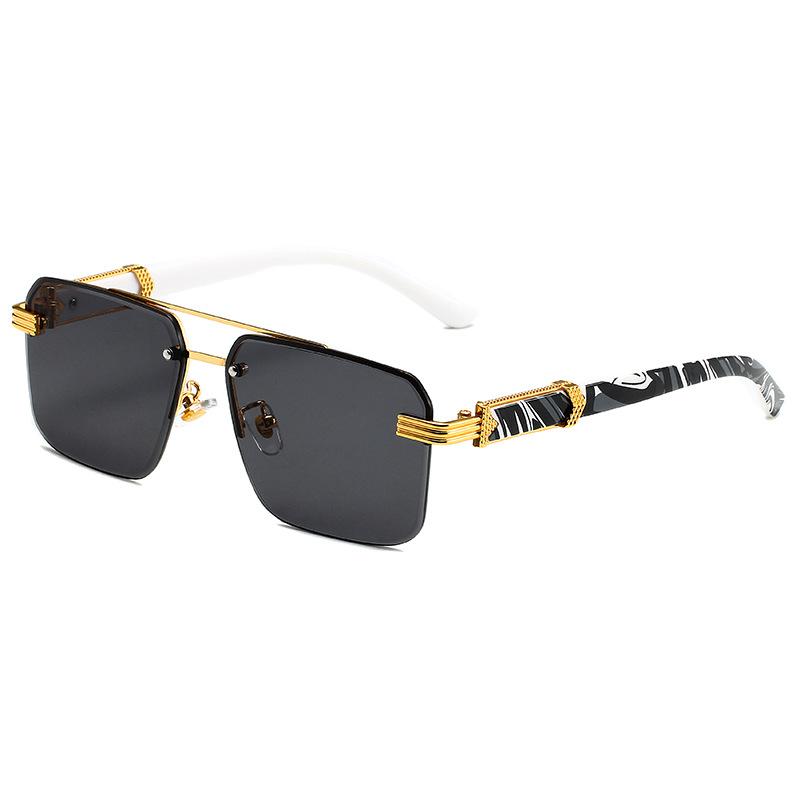 Marble Wood Mirror Legs Sunglasses Men Women Luxury Brand Square Frameless Gradient UV400 Shades