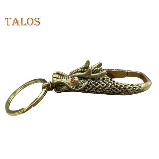 Mosazný přívěsek na klíče s dračí hlavou, ručně vyrobený z čisté mědi, kreativní přívěsek na klíče s dračí hlavou, který nebledne