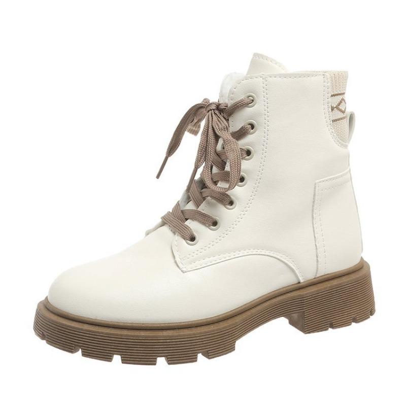 Fleece Martin boots women's short boots autumn and winter new British boots zipper heightened lace-up thick-soled single boots