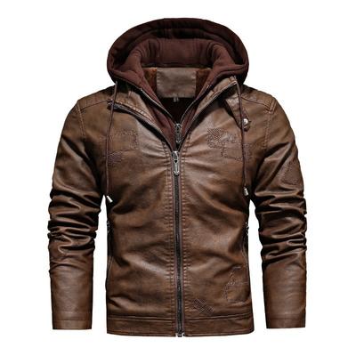 Winter Herren Lederjacke Abnehmbare Kapuze Lederjacke Mode Slim Retro PU Lederjacke Herrenjacke