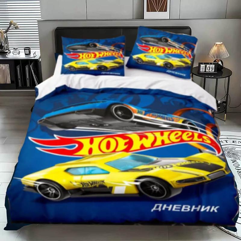 Truck Cartoon Monster Printed Bed Duvet Cover Pillowcase Three Piece Set