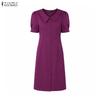 ZANZEA Women Casual V-Neck Solid Color Summer Short Sleeve Dress