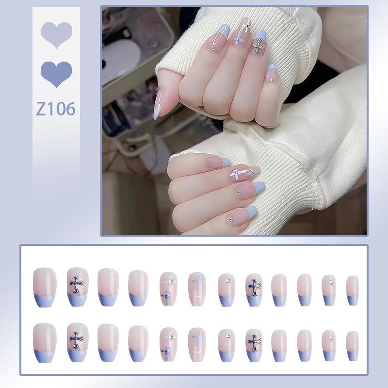 Press On Acrylic Fake Nails Set with Glue High Quality Handmade Nail Extension French Tips Woman False Short Nails Press Ons
