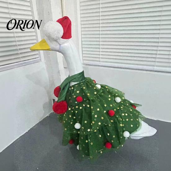 Holiday Animal Costume Christmas Porch Goose Outfit, Santa Dress with Plush Scarf And Tiered Tulle for Hat Apparel, Festive Winter Outdoor Lawn