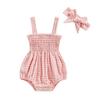 Infant Baby Girl Romper Clothes Ruched Casual Sleeveless Newborn Bodysuit with Headband Summer Jumpsuit Cute Toddler Outfit Suit