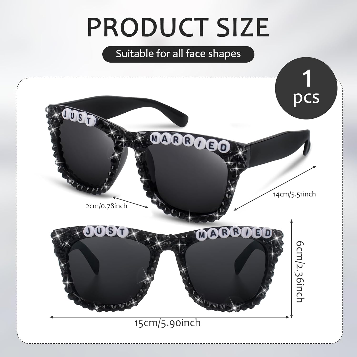 Солнцезащитные очки для жениха и невесты Panthra, Свадебные солнцезащитные очки, Очки  Just Married  Черный жемчуг, Легкие и удобные, Модные для свадебной вечеринки одиночек