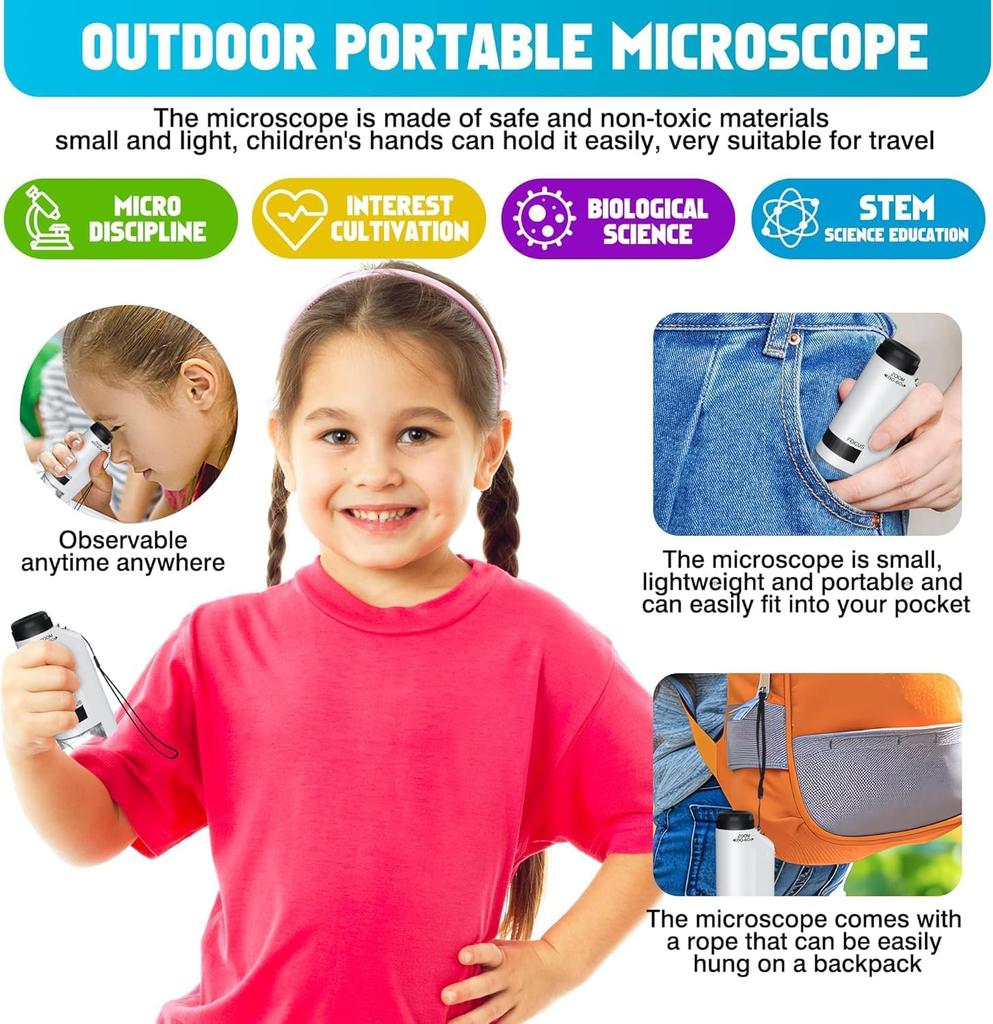 60-120x Mini Handheld Microscope Kit Pocket Microscope With LED Light Home School Biological Science Educational for Children