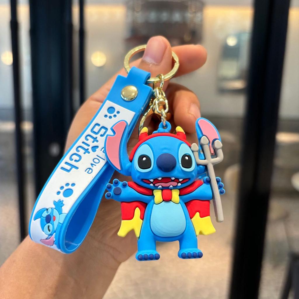 Car Cute flower Stitch bag pendant keychain Star and Stitch PVC soft plastic doll pendant couple small key chain Gift