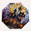 Halloween Haunted House Stained CoasterUmbrella, Portable 3-Fold Compact Umbrella,Christmas Gift ES598
