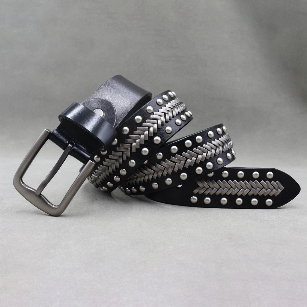 Metal Rivet Belt Luxury Designers Men Rivet Punk Belt Cow Genuine Leather Cintos Masculinos Male Women Rock Hip Hop Strap Waist