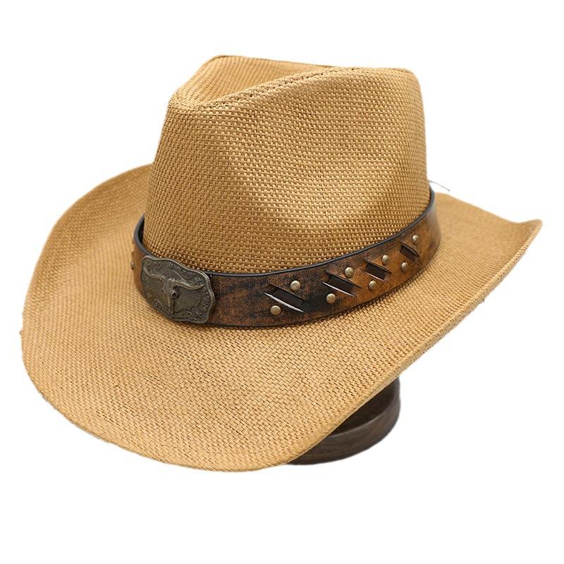 Men'S Western Cowboy Hat, Straw Painted Retro Outdoor Hat, Straw Hat