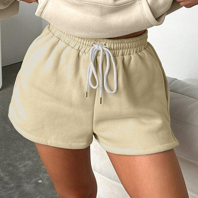 Women Solid Color Elastic Waist Drawstring Shorts Casual Shorts