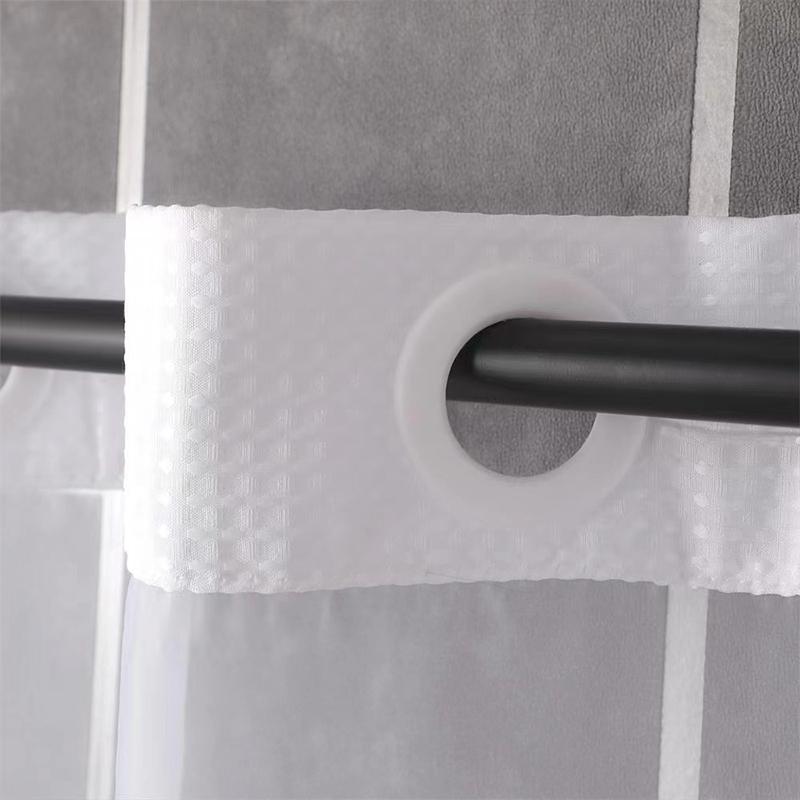 180g Double Waffle Tulle Large Ring Shower Curtain Waterproof Fabric with Removable Buttons Bathroom Accessories