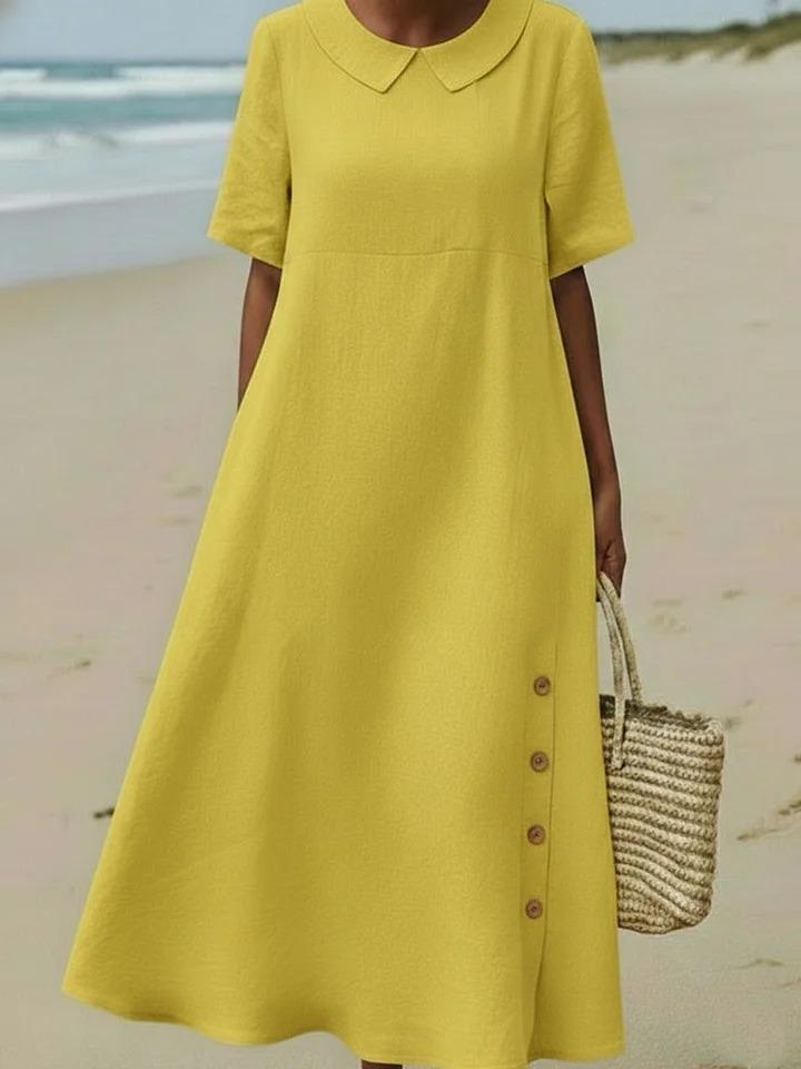 2026 Spring/Summer Elegant Lapel Short Sleeve Solid Color Women's Dress