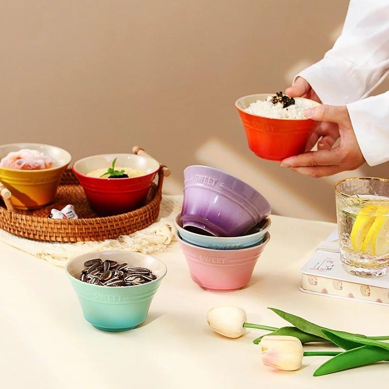 300ML 4.5 Inches Rainbow Gradient color Dishes Fruit Bowl Tableware Ramen Bowls Kitchen Dessert Salad steamed egg bowl Tableware