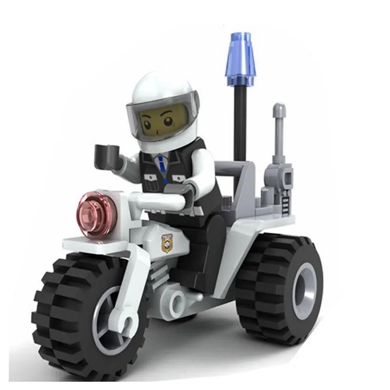 City Patrol Police Motorcycle Car Pursuit Prisoners Model Building Blocks Enlighten Action Figure Toys For Children