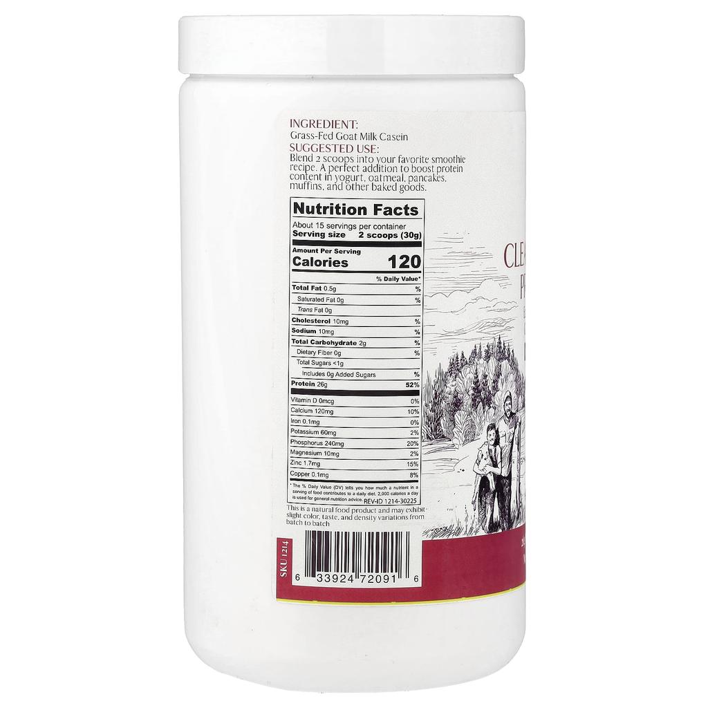 Mt. Capra, Natural Casein Protein, Unsweetened, 453g (16oz)