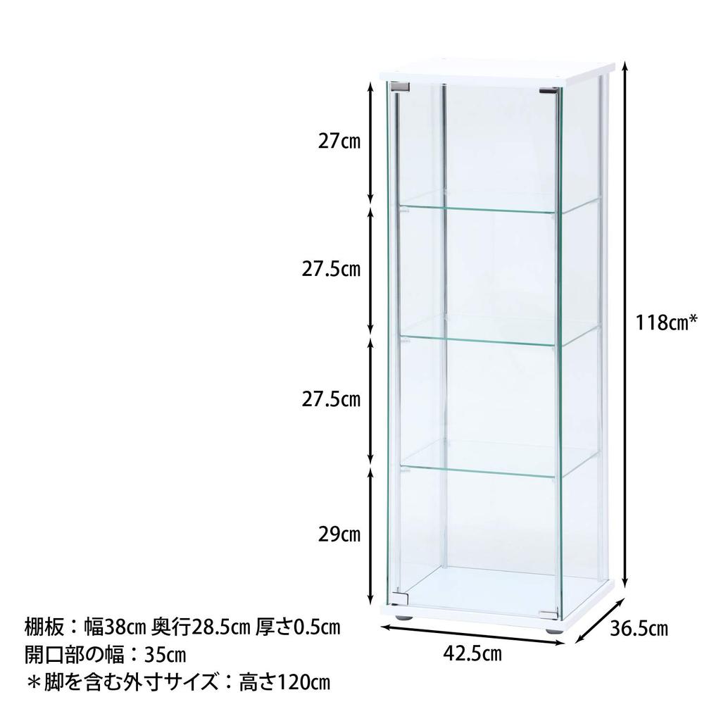Fuji Boeki Collection Case Figure Case 4 Tiers Width X Depth X Height 120cm White Full Glass Assembly Required Low Type 97341 42.5 36.5