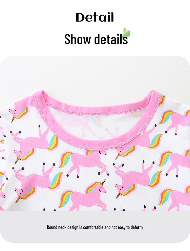 Girls' European Unicorn Short-Sleeve Two-Piece Summer Homewear Set