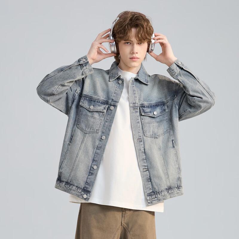 TonLion Men's Spring Collared Denim Jacket