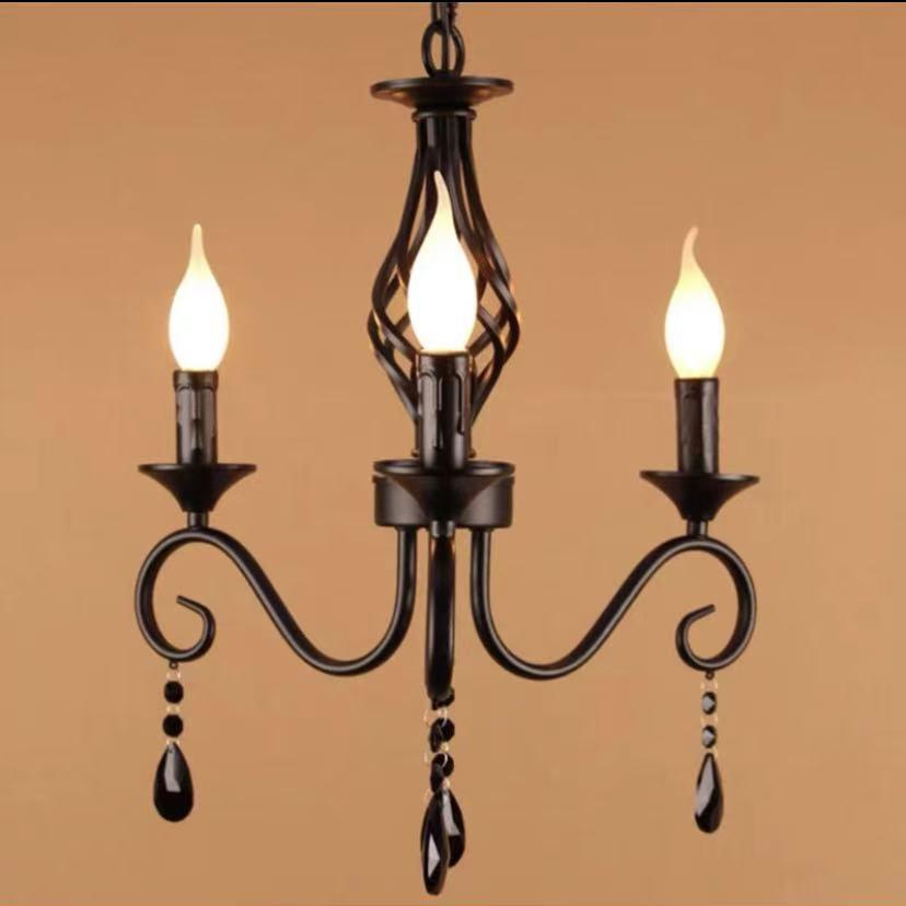 French Retro Black Wrought Iron Crystal Chandelier for Living Room, Dining Room, or Bedroom