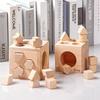 Wooden Young Children Beech Color Primary Color Shape Matching Intelligence Box Geometric Shape Building Block Toy Cognitive Collage