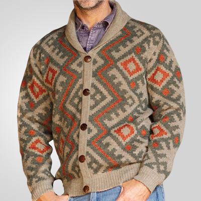 New Versatile Autumn And Winter Cardigan Men'S Retro Knitted Sweater Jacket Long Sleeved Heavy Jacquard Sweater
