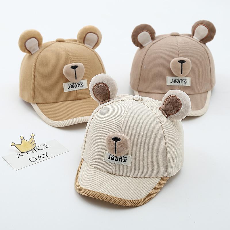 Cartoon Bear Ear Baby Baseball Hat Spring Cotton Toddler Boy Girl Duck Tongue Cap Korean Solid Color Kids Sun Visor Hats