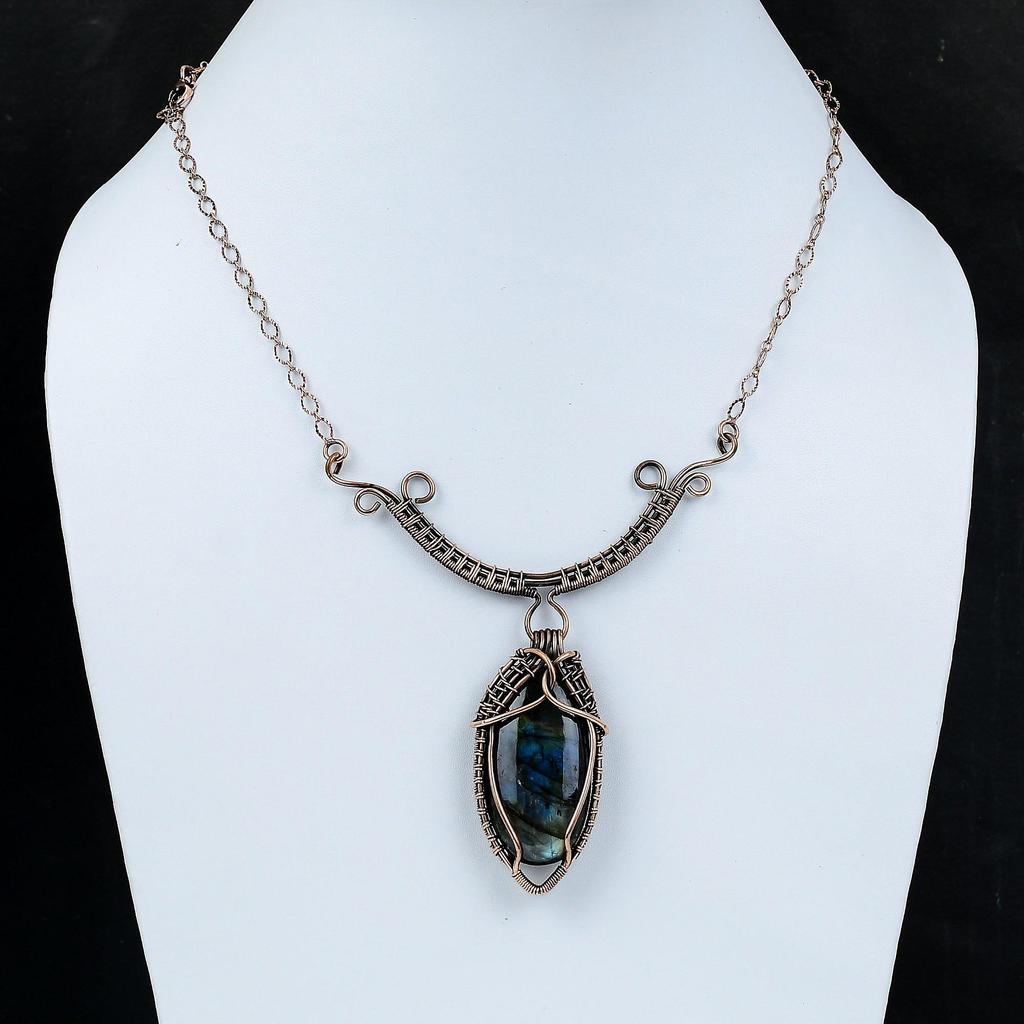 Labradorite Copper Necklace Wire Wrapped Necklace Adjustable Necklace Gemstone Copper Jewelry Handmade Necklace Wire Wrap Jewelry For Gift