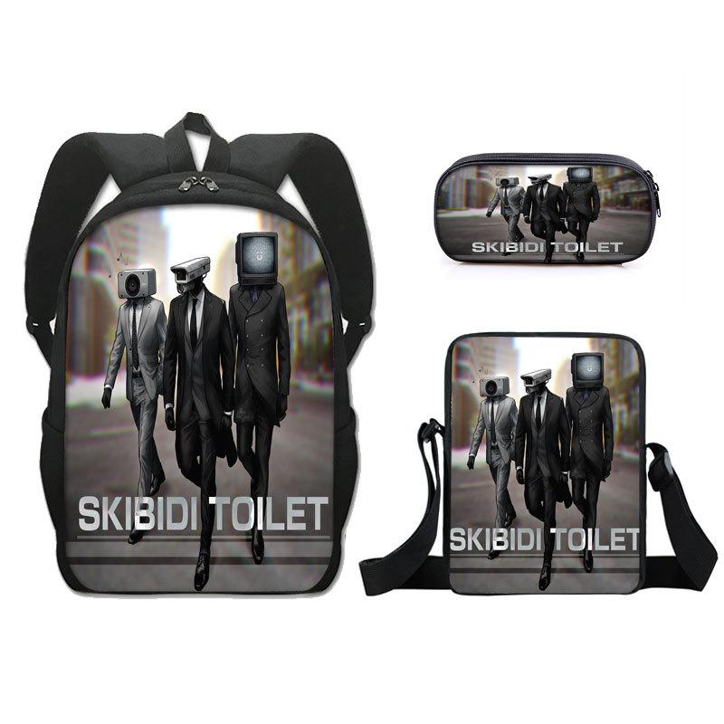 Klassiek Populair skibidi toilet 3D Print 3 stuks/Set leerling Schooltassen Laptop Dagrugzak Rugzak Schuin gedragen schoudertas Etui