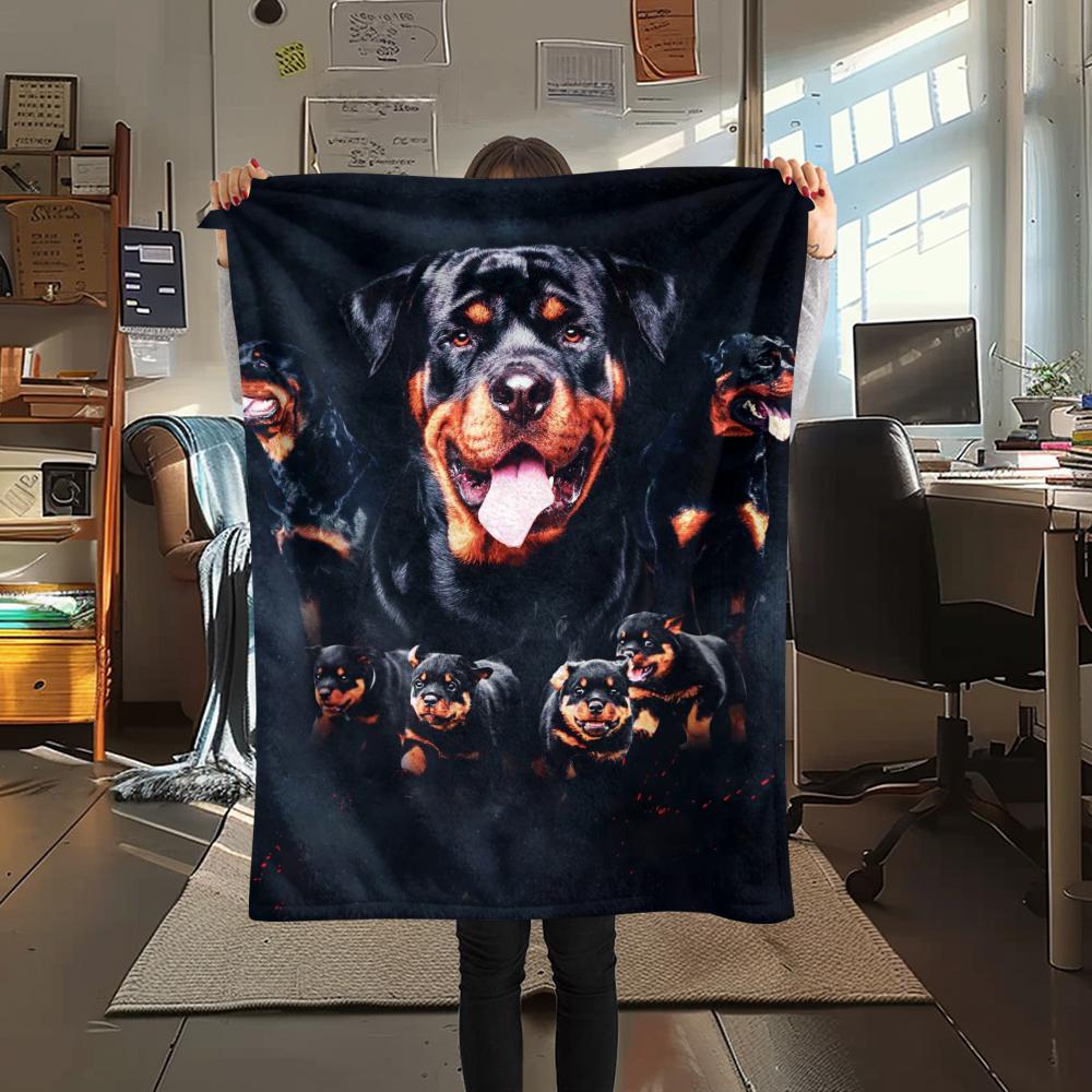 

1Pc Rottweiler Print Flannel Blanket, High quality Comfortable for All Seasons, Home Decor, Warmth and Comfort, Perfect for Christmas Gifts 80cm x 120cm
