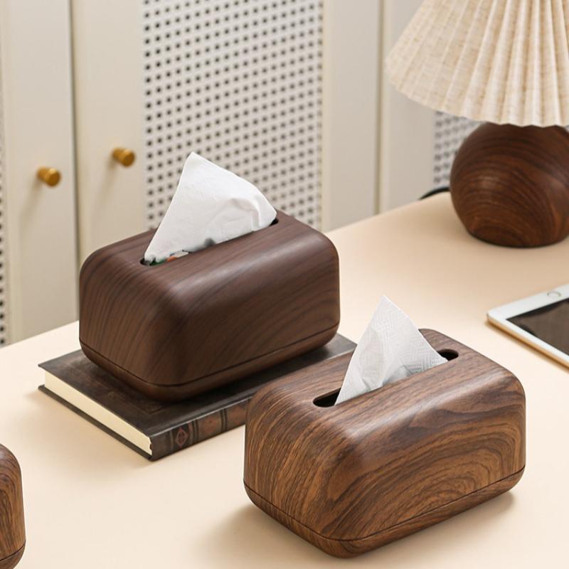 Imitation Walnut Wood Grain Chinese Tissue Box, Living Room Dining Table Office Desktop High-end Paper Drawer Box