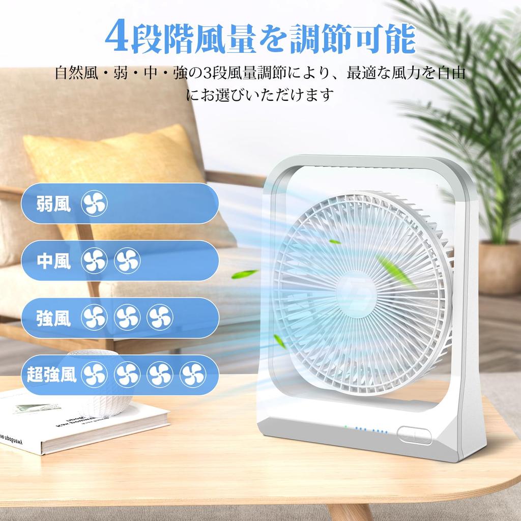 10400mAh Large Capacity Quiet Desktop New USB Rechargeable Fan with Super Strong Large and Suitable for and Adjustable 4 Airflow Heatstroke White &