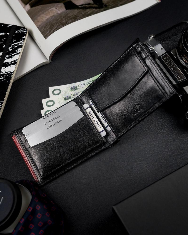 Men's wallet made of natural grain leather with a removable card holder - Rovicky