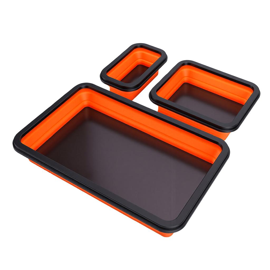 3PCS Collapsible Magnetic Parts Tray Set Foldable Tool Storage Organizer Magnetic Tray for Organizing Screw Bolts Nuts