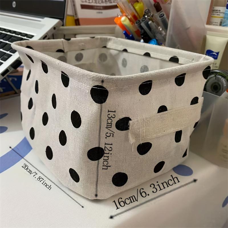 1Pc Black White Polka Storage Basket with Handle Modern Open-Top Tote Bag Durable Fabric Desktop Organizer Box for School Office