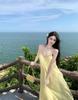 Women's Luxurious Summer Sling Dress with Rhinestone Beading - Exquisite Long Vacation Dress