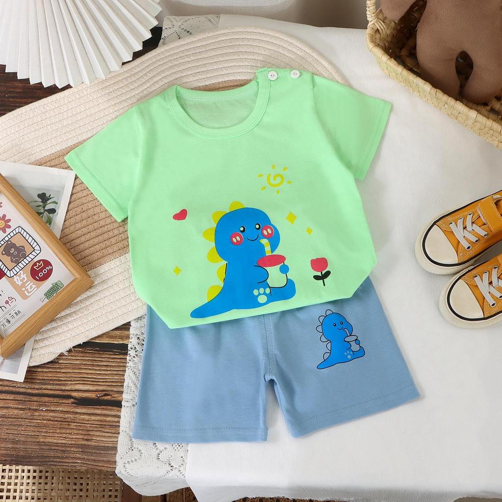 2025 New Kids' Short Sleeve Cotton Lounge Set - Boys' & Girls' Summer Activewear
