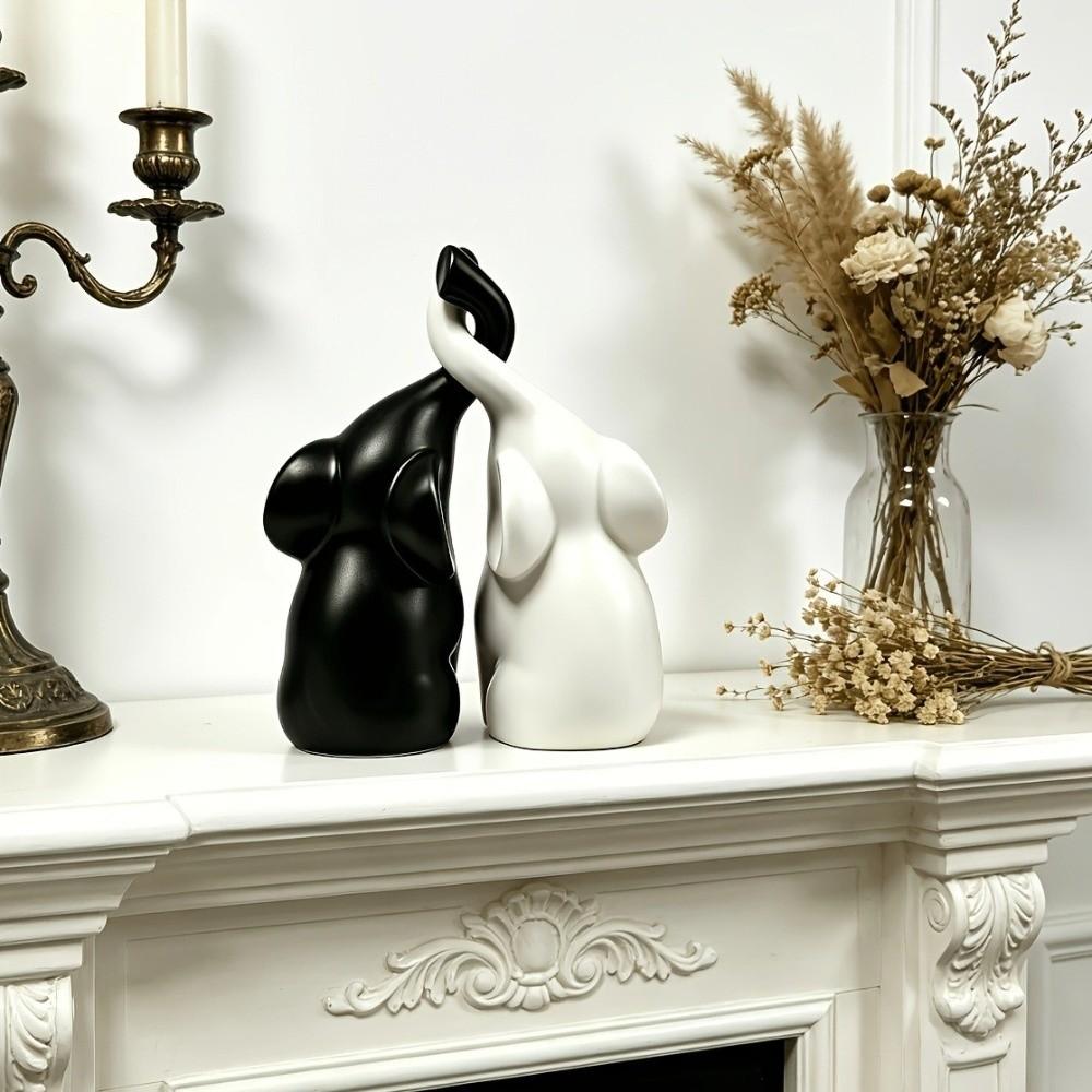 Minimalist Elephant Sculpture Niche Style Loving Figurine Couples Elephant Statue  Office