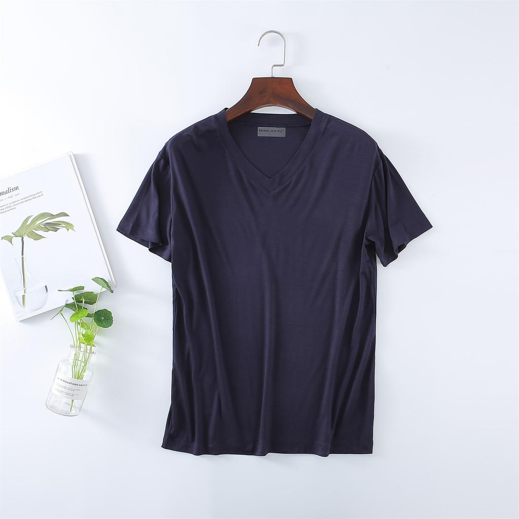 Men's Oversize Modal T-Shirt Short Sleeve V Neck T-Shirt Casual Summer Classic Basic Tee Shirts ( L-8XL)