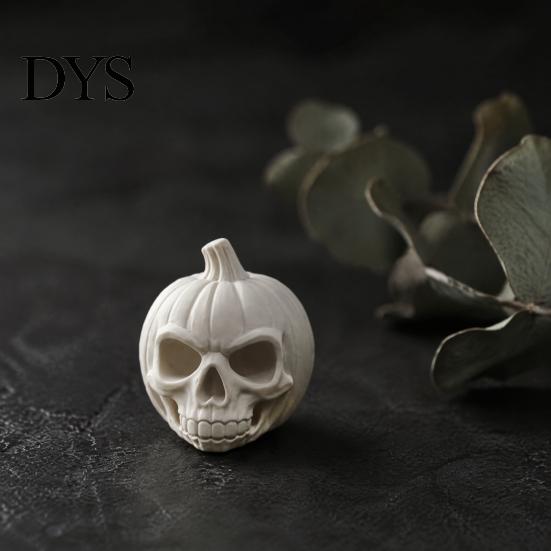 Creepy Study Table Accents 3D Printed Skull Pumpkin Ornament, White Resin Skeleton Statue, Dark Style Room Decor Halloween Themed Sculpture