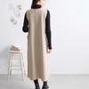 Women's V Neck Sleeveless Straight Long Midi Dress Slim Fit Loose Waist Japanese Casual Vest Pinafore Dress