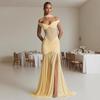 Sommer schräges Schulter Off-Shoulder Kleid schmal schmal Nähte Fischschwanz Kleid