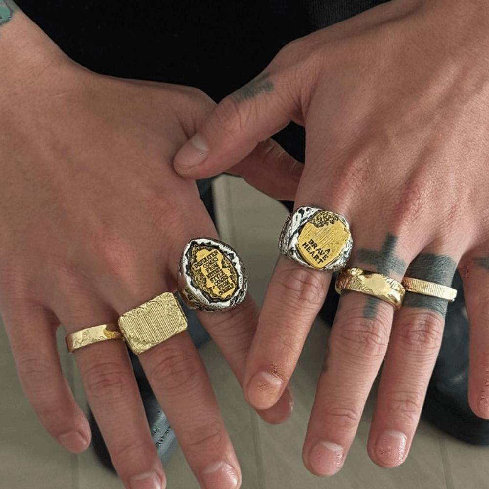 Finger Rings Sets 6Pcs/Set Geometric Open Rings Alloy Adjustable Men Rings Wide Opening Thick Irregular Letter Rings Women