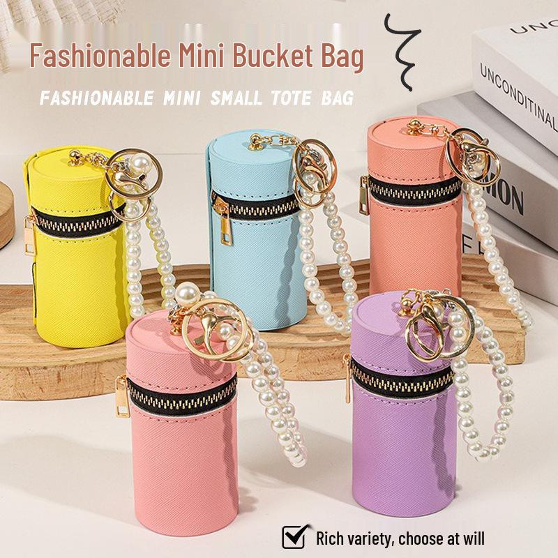 Mini Cross-border PU Bucket Bag: Portable, Stylish Make-up Organizer with DIY Pendant