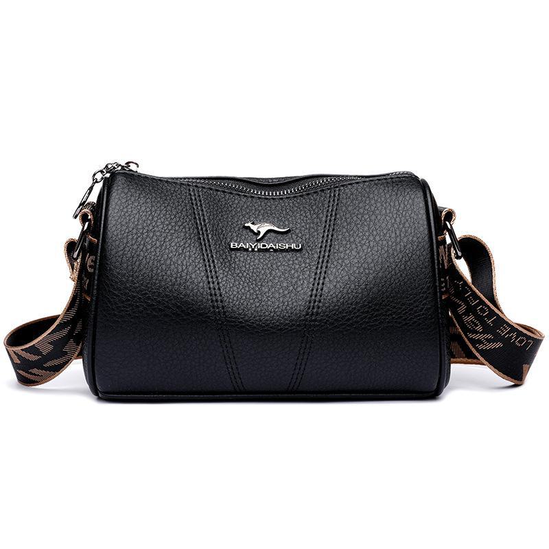 

2023 женская большая сумка-подушка Boston из искусственной кожи с широким плечевым ремнем чёрный