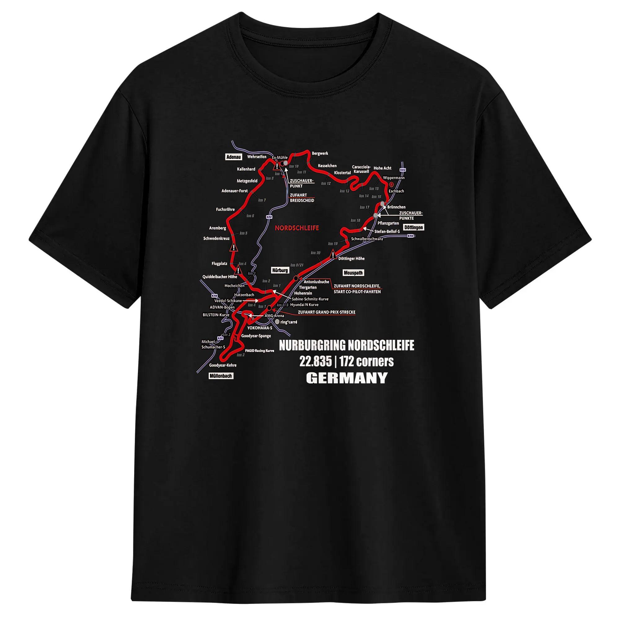 Harajuku T-Shirt Summer Nürburgring Nordschleife Germany Track Map Photographic Trendy Cool T Shirts Cotton Tee Shirt for Men 4XL