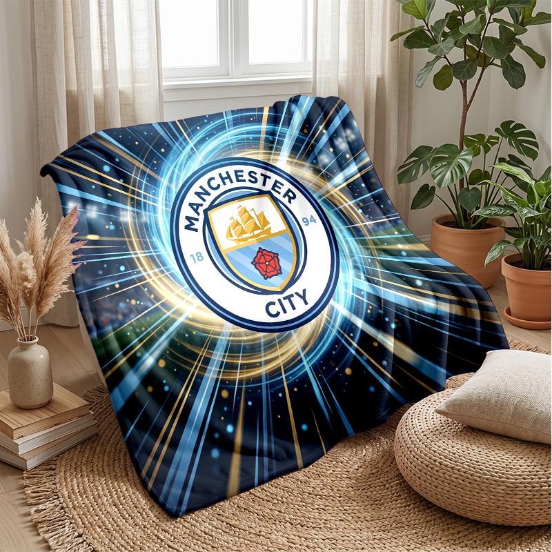 Couverture sur le thème de Manchester City Couverture douce en flanelle Couverture jetée pelucheuse Couverture douillette pour canapé et lit pour la décoration de la maison